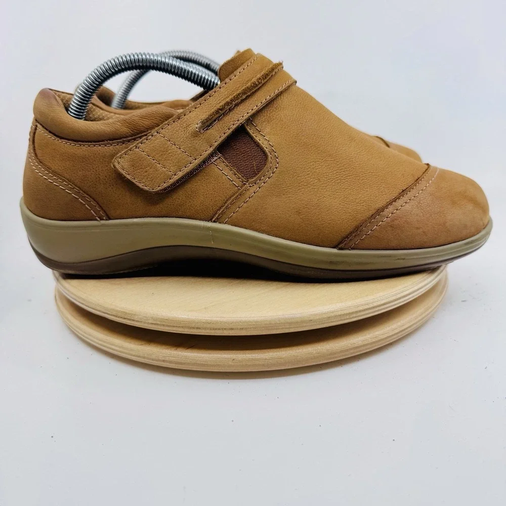 Orthofeet Solerno Womens 9.5 W Wide Leather Mary Jane Comfort Walking Shoes Tan